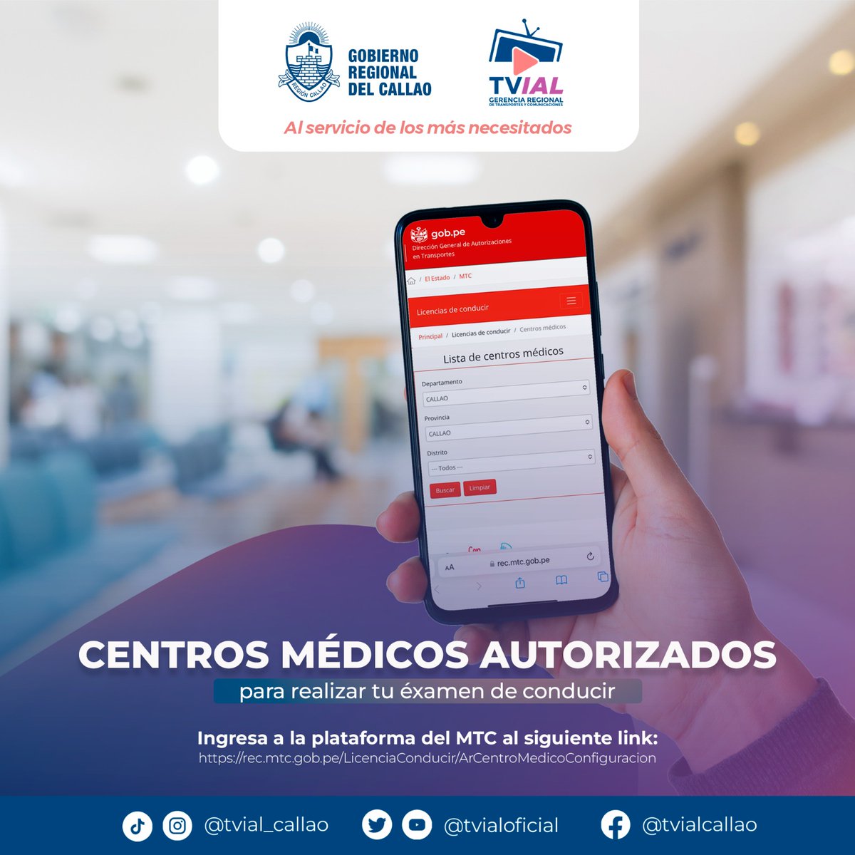 GRTyC_Callao's tweet photo. La Gerencia Regional de Transportes y Comunicaciones te informa🗣️ que puedes encontrar  los Centros de Examen Médicos en la siguiente plataforma de la MTC 👉https://t.co/xjFiigBlSB .
  #examenMedico #mtc #goReCallao #esAhora #tvial #licencia https://t.co/s7ME93M4Xx