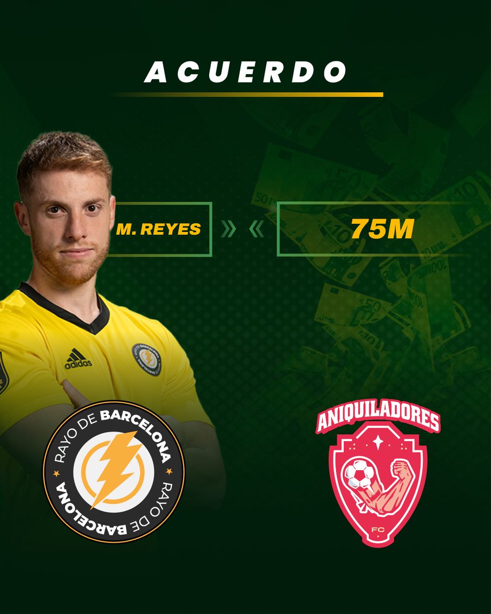 🤝 Acuerdo entre <a href="/RayodeBarcelona/">Rayo de Barcelona</a> y <a href="/AniquiladoresFC/">Aniquiladores FC 💪</a> por el traspaso de <a href="/MarioReyes_22/">Mario Reyes</a> por 75M.

#KingsLeague #InfoJobs