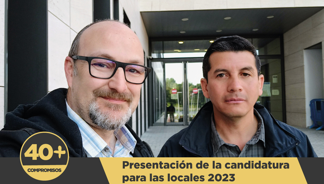 40compromisos's tweet photo. Nuestros representantes; @vidalgaitan  y @JonPerojo , han presentado esta mañana la candidatura de 40 Compromisos para las elecciones locales 2023 en la Junta Electoral de Zona. Un paso más y necesario para poder seguir trabajando para nuestros vecinos.

#EleccionesLocales2023 https://t.co/03XBF0ImkZ