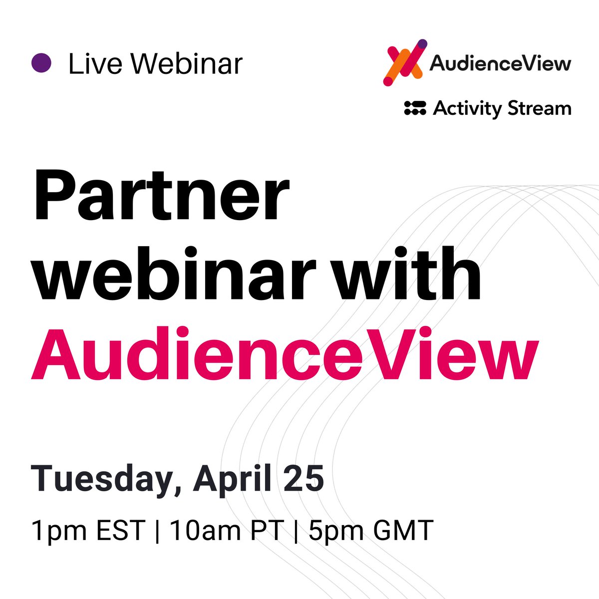 Activity Stream (@2activitystream) on Twitter photo Partner webinar with <a href="/AudienceView/">AudienceView</a> ! 🤝
Join our session, where we will cover how Activity Stream works with <a href="/AudienceView/">AudienceView</a> to enable your organization to build hyper-targeted segments and deliver email campaigns in just a few clicks. 💣
Register here 👉audienceview.zoom.us/webinar/regist… Partner webinar with <a href="/AudienceView/">AudienceView</a> ! 🤝
Join our session, where we will cover how Activity Stream works with <a href="/AudienceView/">AudienceView</a> to enable your organization to build hyper-targeted segments and deliver email campaigns in just a few clicks. 💣
Register here 👉audienceview.zoom.us/webinar/regist…