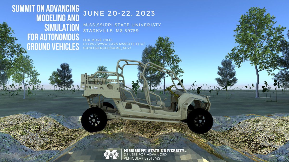 CAVS_MSSTATE's tweet photo. SAMS AGV is only 2 months away! We hope you plan to join us June 20-22 as we define the future of modeling and simulation for autonomous ground vehicles. Save the date and be sure to register below. 

https://t.co/fpAcLlg5qC https://t.co/pBymFBn8yu