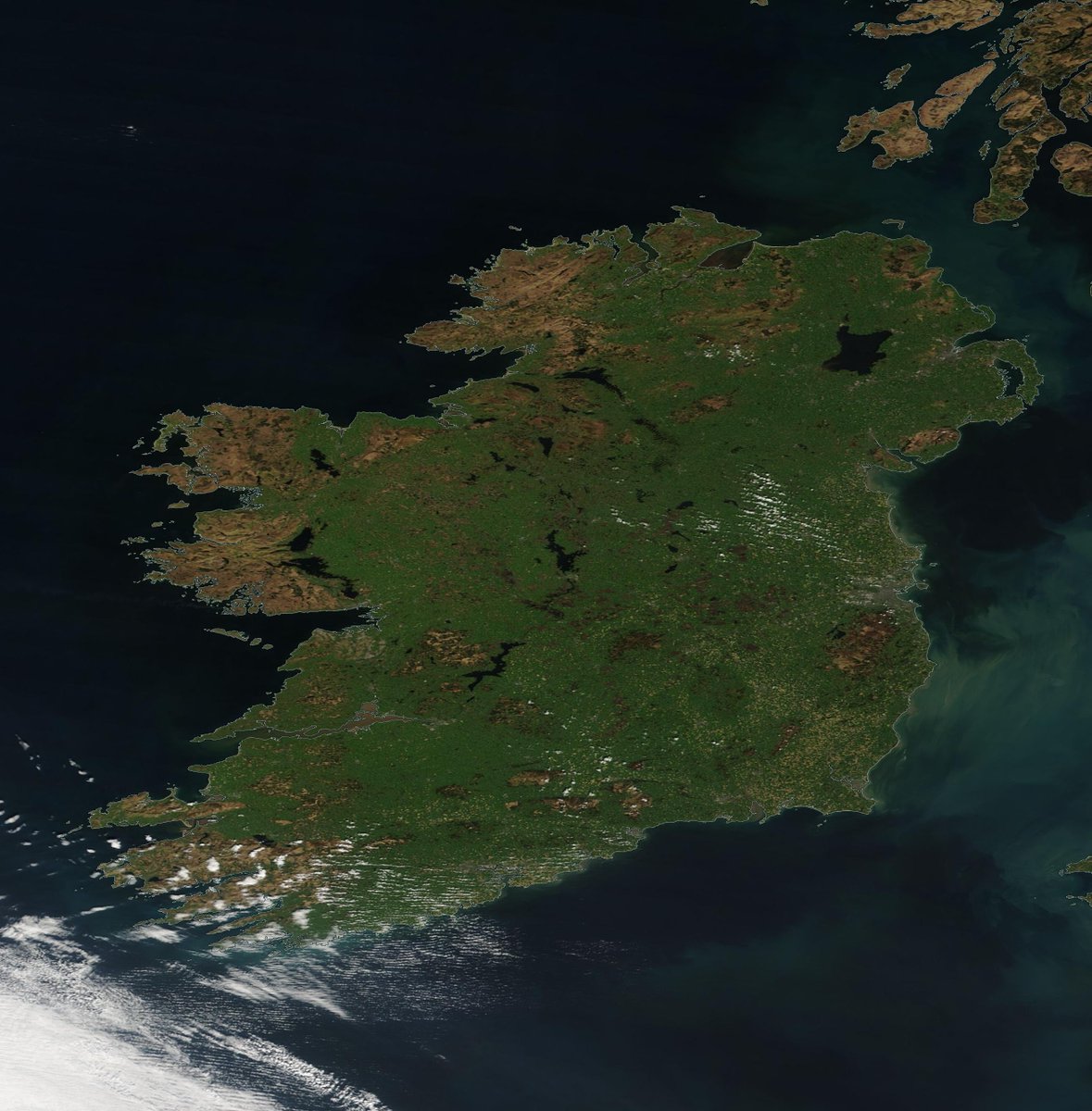 High resolution satellite image from NASA of Ireland on a lovely sunny day today.