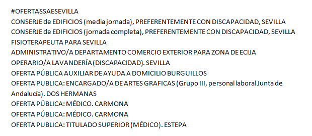 orientadh's tweet photo. Ofertas publicadas en el Servicio Andaluz de Empleo en la provincia de Sevilla. 20/04/2023  https://t.co/E29xHqaTqI https://t.co/AzIDK320VS