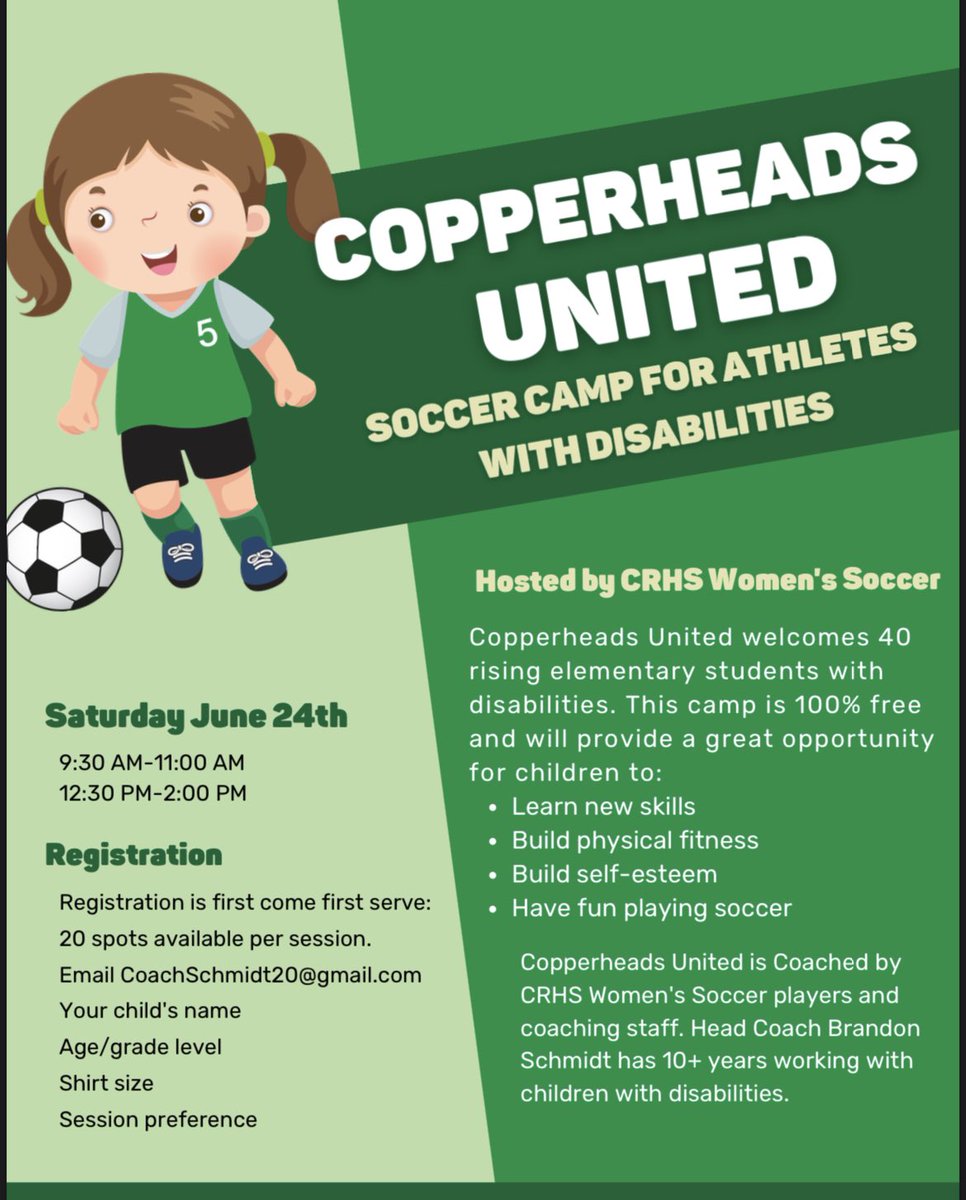 CRHS_GirlSoccer's tweet photo. We are hosting our 2nd annual Copperhead United Event for athletes with disabilities!

@CoachSchmidt2 @catawba_ridge @CatawbaRidge @CatawbaRidgeTV @cn2news @CN2Sports @CSoccerHonors @FortPrep @cn2news @RHHerald_Preps https://t.co/bGowakDXUD