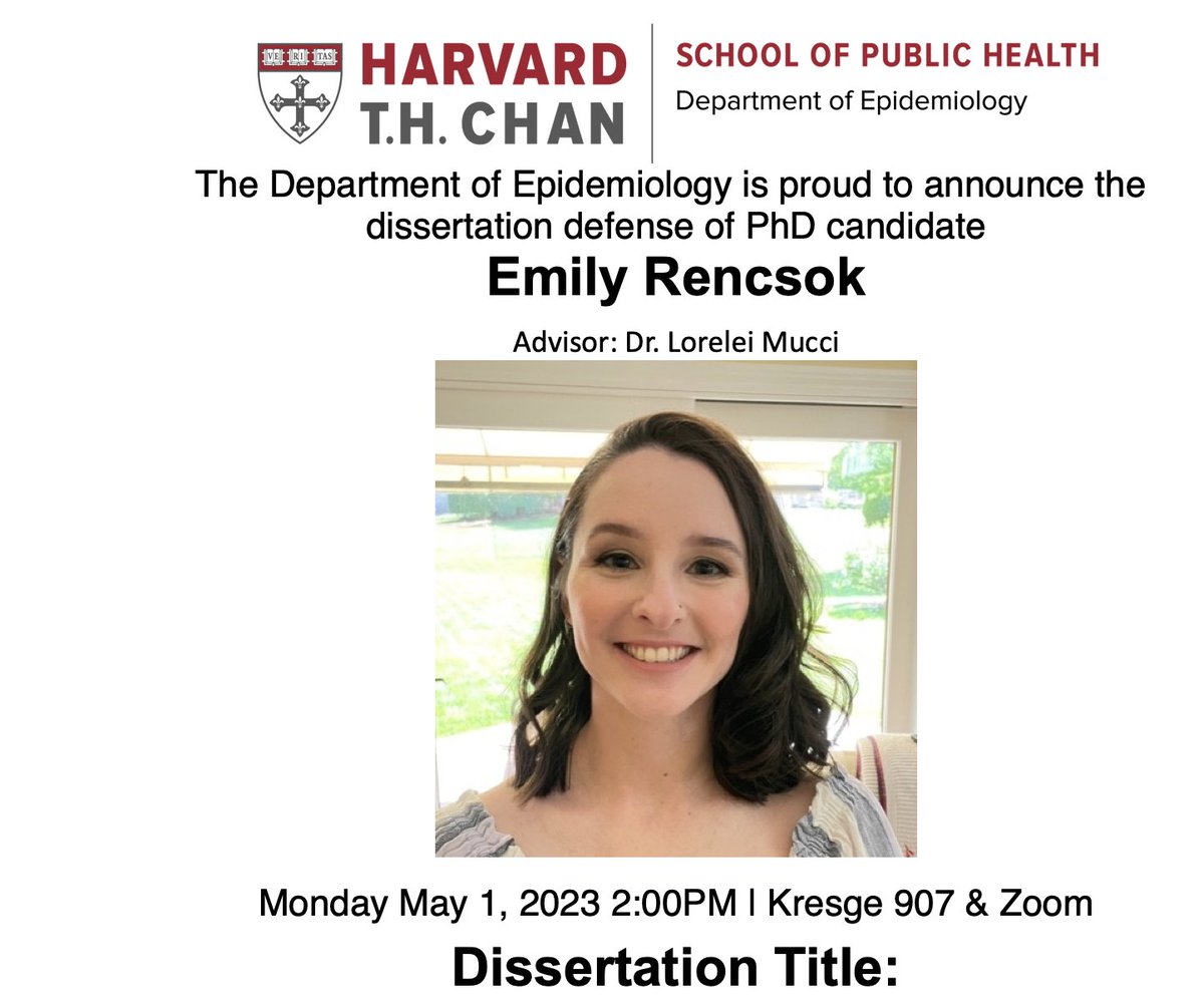 It has been such a privilege to mentor @EmilyRencsok, an outstanding @harvardepi MD/PhD candidate, #prostatecancer researcher, and fantastic and generous human - congratulations and best of luck! @hsphcancerepi #pcsm #WomenInSTEM