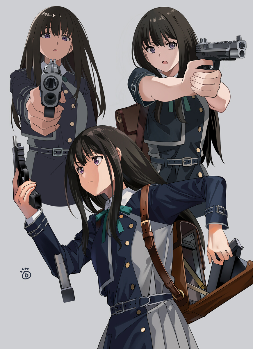 inoue takina weapon gun long hair lycoris uniform holding 1girl holding weapon  illustration images