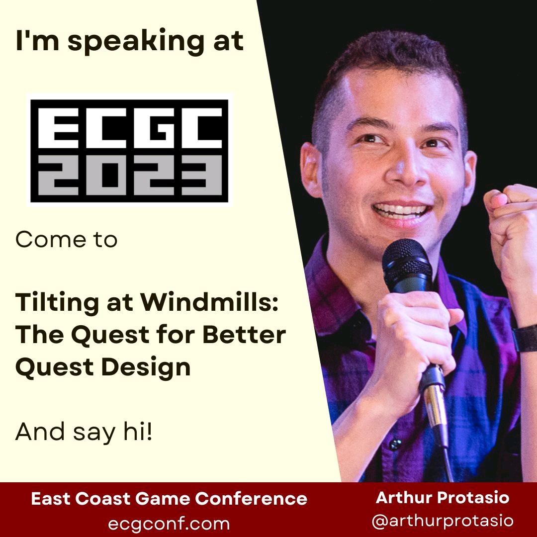 It's today! 2 pm at the <a href="/ecgconf/">East Coast Game Conference</a> we'll discuss how to improve quest design through narrative design. How to use storytelling to drive engagement without losing sight of the (inter)action! Join us and come say hi!