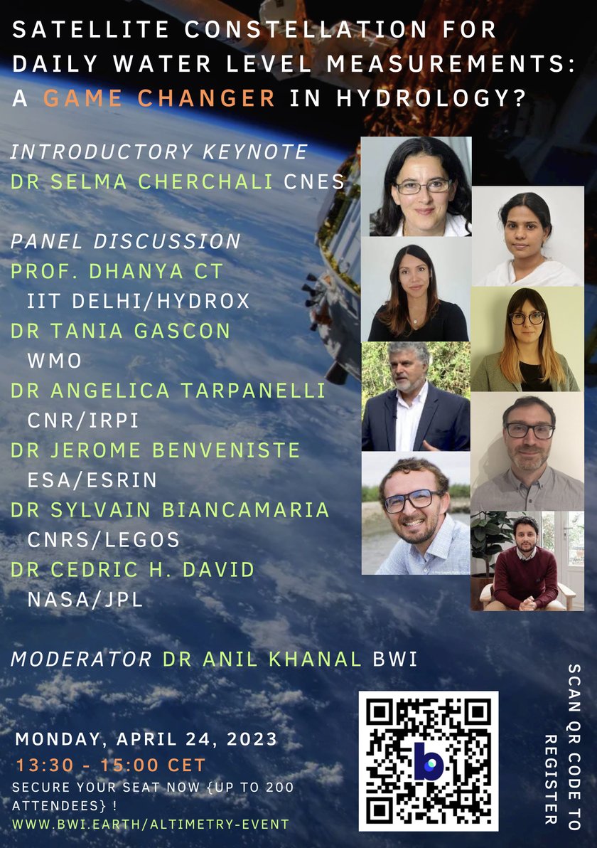 Join the discussion on the prospects of a satellite constellation dedicated to inland hydrology on Monday 24 April, 13:30-15:00 CET.  
 
 Register at bwi.earth/altimetry-even…