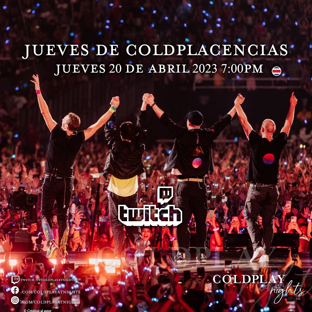 Coldplay_nights's tweet photo. ¿Quién con ganas de escuchar a @coldplay hoy?

Nos vemos a las 19:00hrs 🇨🇷 en #coldplayatnigths_live #JuevesdeColdplacencias en #Twitch

#ColdplaySanJose @ColdplayCR @coldplaysunset https://t.co/FfnqicXPdm