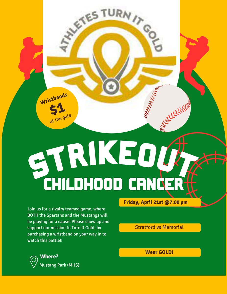 This Friday's game vs Memorial is "Turn it Gold!"
<a href="/SHS_BoosterClub/">Stratford Booster</a> <a href="/77079Athletics/">Stratford High School Athletics</a>