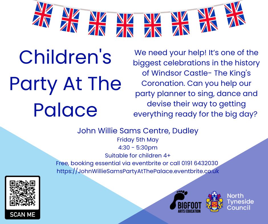 Free activity at John Willie Sams Centre with <a href="/Bigfoot_NE/">Bigfoot Arts Education North</a> 
@BurradonCPS <a href="/FordleyPrimary/">Fordley Primary</a> Please share with your families
Book via Eventbrite …SamsPartyAtThePalace.eventbrite.co.uk