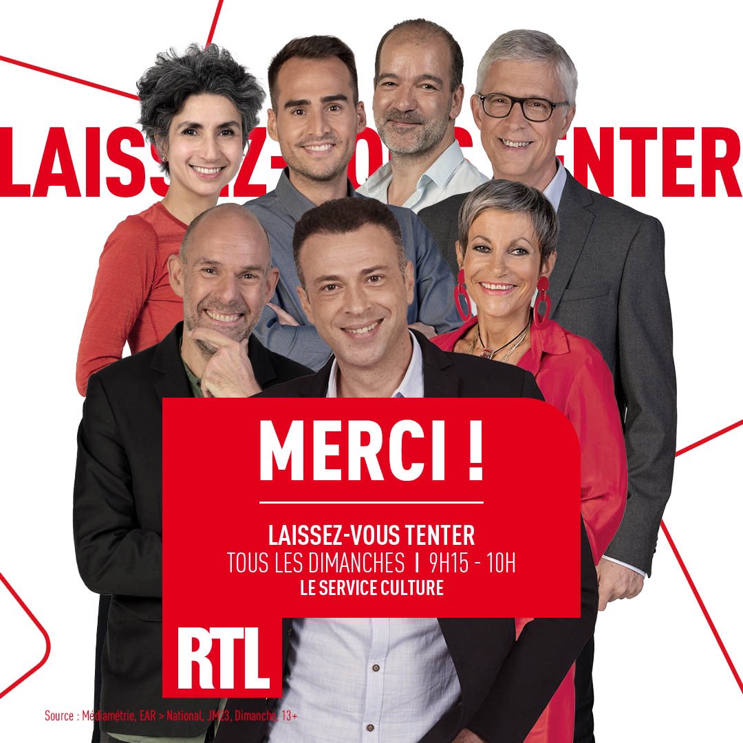 Merci d’être de + en + nombreux au rendez-vous de <a href="/LVT_RTL/">Laissez-Vous Tenter - RTL</a> le dimanche de 9h15 à 10h : 1,3 millions d’auditeurs, en progression sur tous les critères… #ViveLaCulture 😎😎