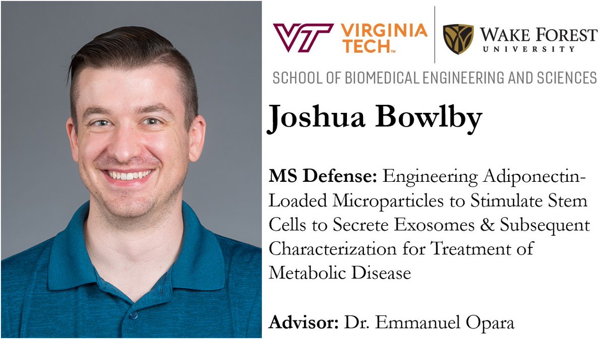 WakeBME's tweet photo. 🥳Congratulations to MS student Joshua Bowlby on completing his master’s degree ! Joshua plans to continue pursuing his PhD under advisor Dr. Emmanuel Opara. We look forward to seeing his research develop over the next few years!🧬 @WFIRMnews #MSDone #StemCells #BMEGraduate https://t.co/m2KrGt3AWg