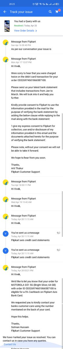 vivek2974's tweet photo. @Flipkart @flipkartsupport @FlipkartStories @_Kalyan_K
Hi team, 
I have purchased a product from your platform with 5% cashback on Flipkart Axis credit card, but still not received the cashback amount since last three months. Please refer attachment &amp; resolve the issue ASAP. https://t.co/hgPW9fq9r4