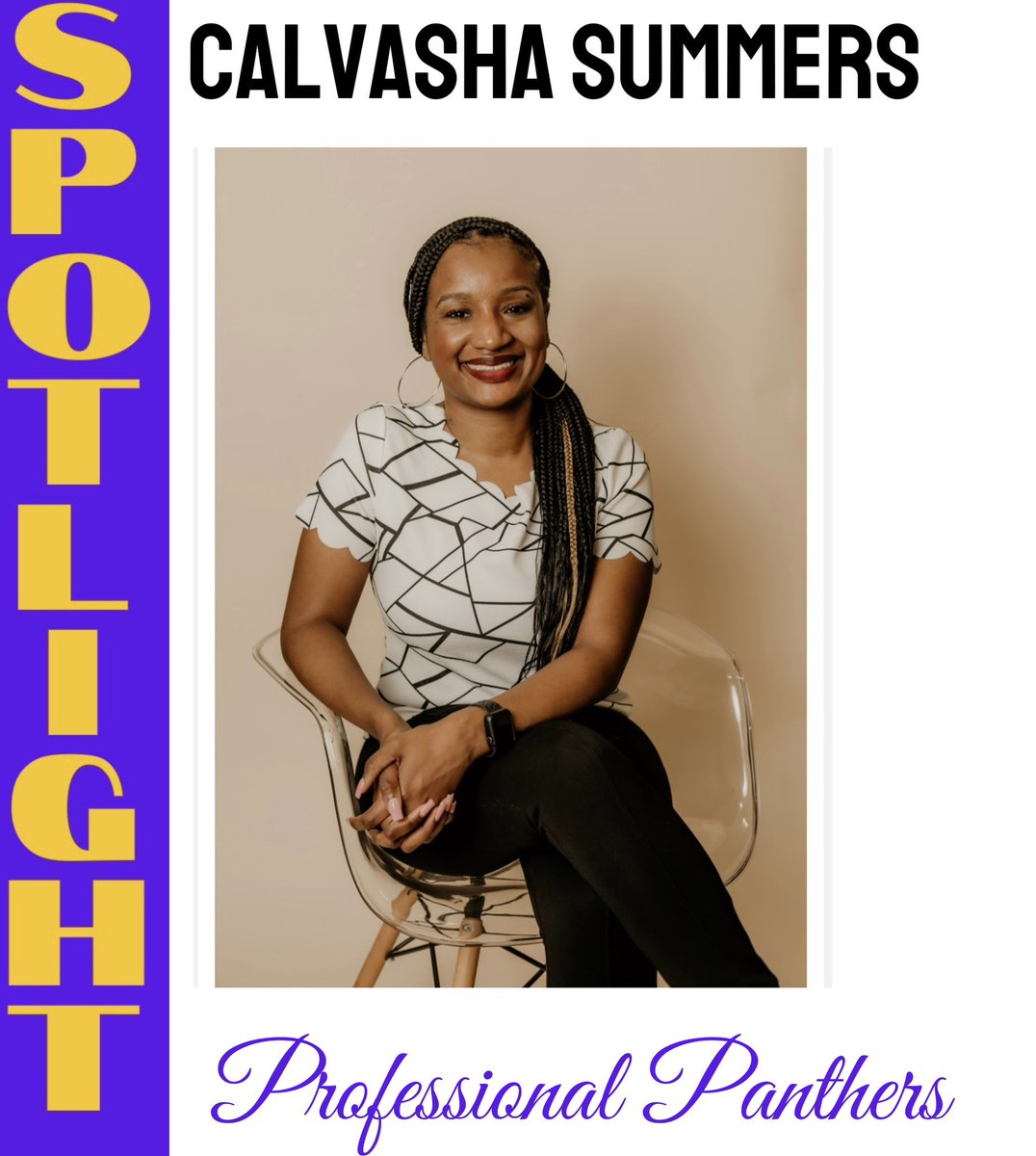 ProPanthers1999's tweet photo. Today, the Professional Panthers are spotlighting Ms. Calvasha Summers. Ms. Summers is a Lufkin native. She attended school in Lufkin.  Calvasha is a proud graduate of Lufkin High School Class of 2008. @MsSummers_ https://t.co/SQEFnD9sOB
