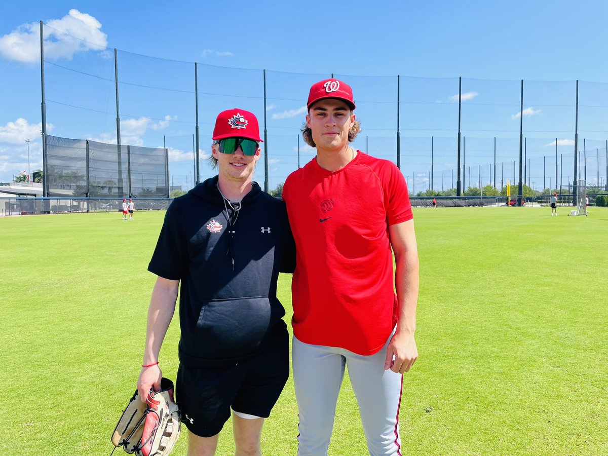 <a href="/Nationals/">Washington Nationals</a> prospect <a href="/nate_fh13/">Nate Ochoa</a> dropped in to say 👋

(He’s always looked good in red 😏)
⚾️🇨🇦
#BaseballCanada | #JNTSpring