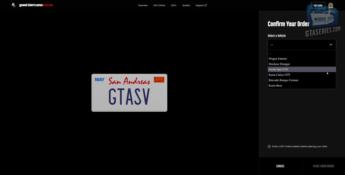 GTASeries's tweet photo. The new web-based License Plate Creator for customizing up to 30 vanity plates in #GTAOnline is now available at this address: https://t.co/I4RiKvtlLY

You can manage your plates or create a new one, match it to a vehicle and drive it to LS Customs to have a set fitted. https://t.co/d6oJbPrsqX