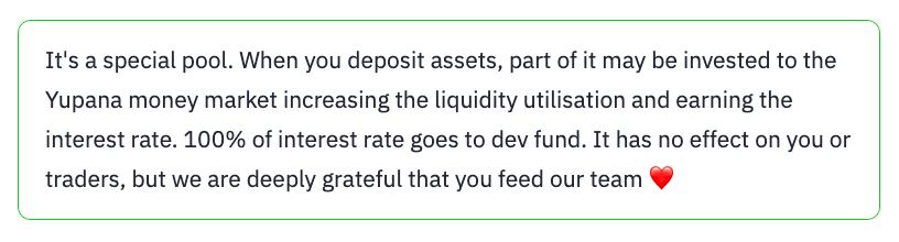 🥸 Details

New pools are marked with a special notification about the used reinvesting mechanics. The supply APY will accrue to the dev fund. 

☝️The creation of pools that support stableswap to Yupana reinvestment will be free for users.