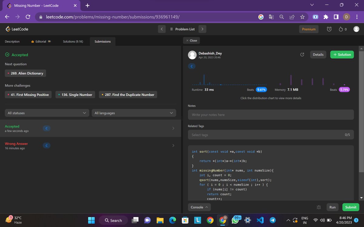 DDebashishDey's tweet photo. Hello Folks,
I have completed #Day16 of  #25DaysofCode Program with @scaler_official 

Problem- Missing Number
My code link: https://t.co/JUst8r0WON

Scaler discord link : https://t.co/WGyVR6HFGx
Partner: @iam_santanu03 

#scalerdiscord #codewithscaler #scaleracademy #scaler30doc https://t.co/nh3lZnV6DN
