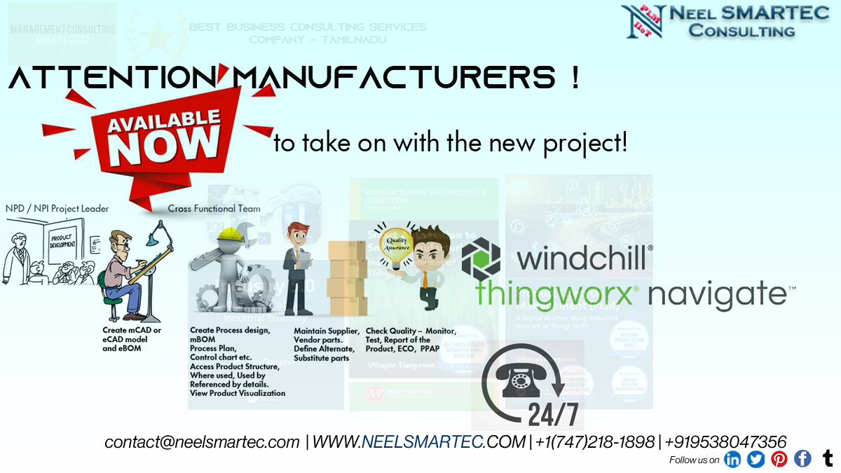 Attention #Manufacturers! #Completed @PTC  @PTC_Windchill, & @ThingWorx, #upgrade. Connect with @NeelSmartec, #Tamilnadu, #India to start of your #PLM #digitaltransformation #journey. #windchill #success #implementation #consulting #USA #LOSANGELES #ROI
neelsmartec.com/2022/08/16/win…