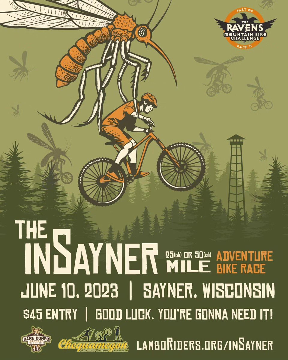 SaynerStarLake's tweet photo. Registration is now open for The InSayner Adventure Bike Race on June 10th hosted by LAMBO Riders! 🚴‍♀️🚴🚴‍♂️

More information: https://t.co/xhpo2yqeVh

#SaynerStarLake #SaynerWI #Cycling #BikeRide #Northwoods #Wisconsin https://t.co/8rVemELsmo