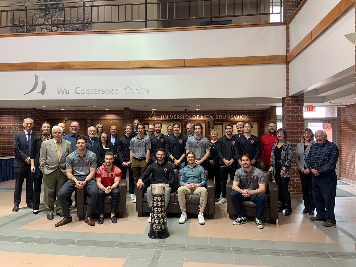 UNBMHockey's tweet photo. Irene made a visit to the Board of Governors meeting this AM in the Chancellors Room! 

Big thanks to Robin Tingley (Chair) and President Paul Mazerolle for inviting us to the meeting and taking time for us‼️ https://t.co/xTXcHjjCZd