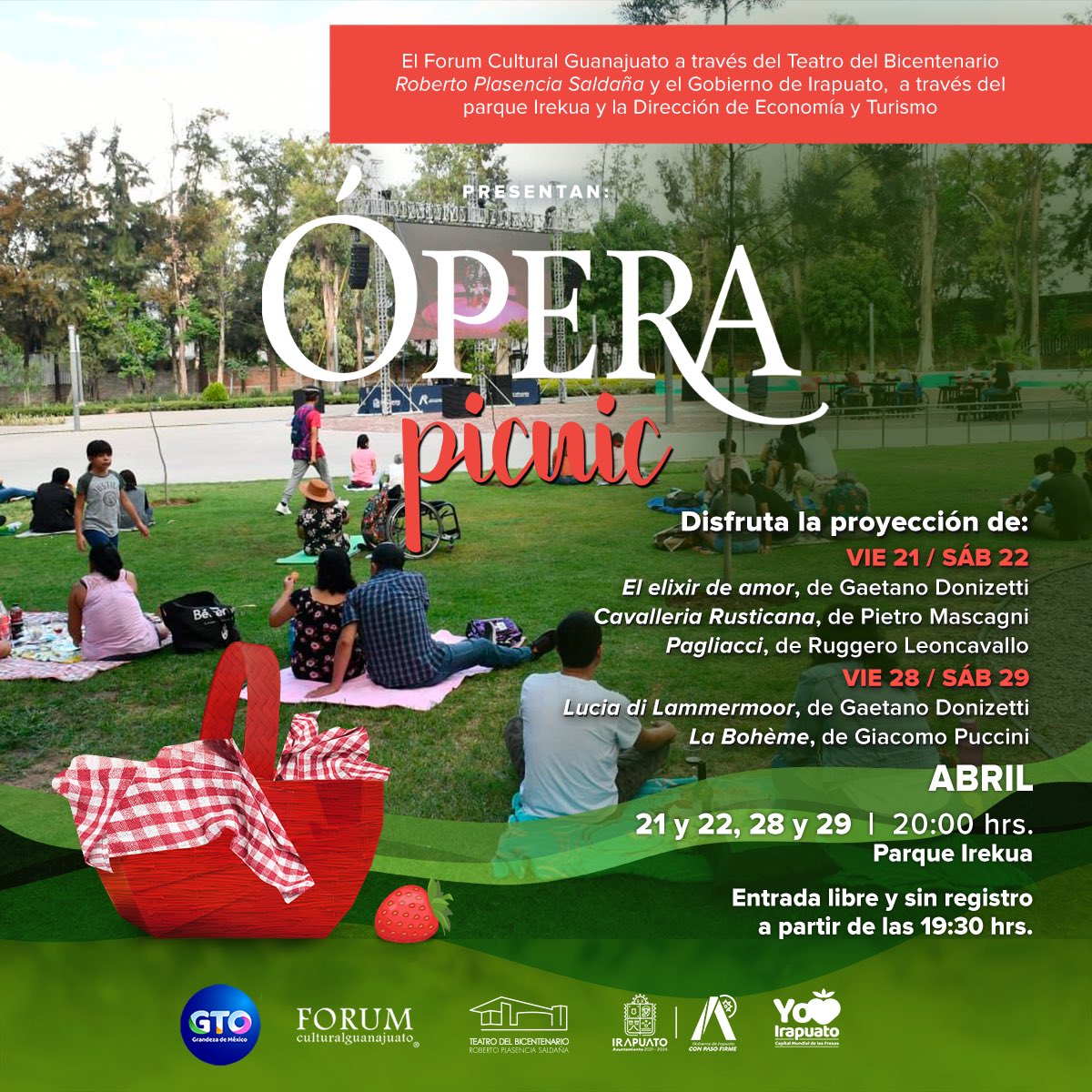 LorenaAlfaroG's tweet photo. 🧺 El @parqueirekua es el escenario perfecto para vivir la '2ª Edición de la Ópera Picnic'.

¡No te quedes atrás y disfruta rodeado de la naturaleza con tu familia y amigos!

📆 21-22 y 28-29 de Abril
🎟️Acceso gratuito
🧈🥨Trae tus alimentos

#ConPasoFirme https://t.co/stHwKCh9CR