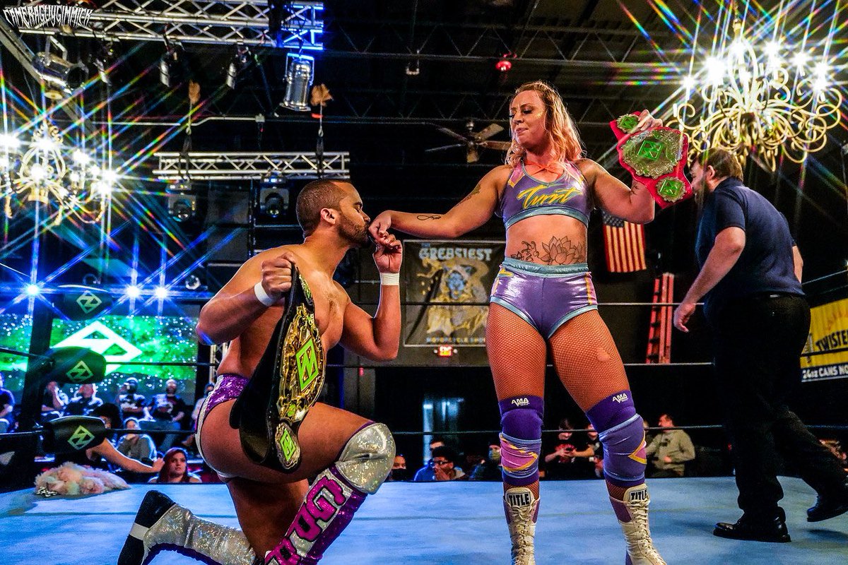 ZeloWrestling's tweet photo. Where it all began 💚 Happy Wedding Day @GPAthinks + @LaynieLuck 💍 

📸: @cameraguygimmik https://t.co/liMv1oNP6S