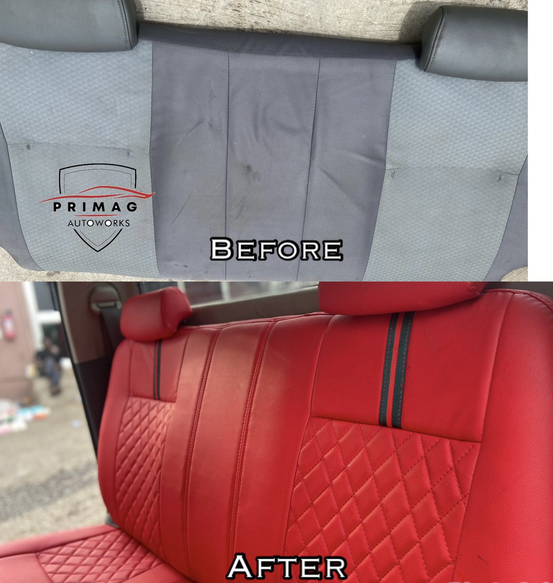 Primaggh's tweet photo. Project: Toyota Hilux

Reupholstered with Red leather, Red Stitching &amp; a customized Gucci strap.

Upgrade to the best Upholstery, personalised to make your car look dapper!

DM, Call 0556960229 or Visit our workshop in Kumasi,Ghana. https://t.co/WyrFnxjSVX
