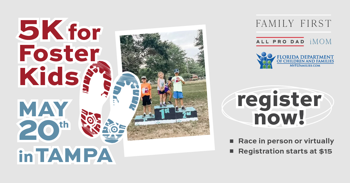 AllProDad's tweet photo. While not everyone is called to foster or adopt, we believe we can all play a part in helping children and families in need! Join us on 5/20 at Gadsden Park in Tampa for our annual 5K for Foster Kids event or participate virtually! Sign up today! https://t.co/MvXgSX8iUG https://t.co/y6xJ2J56Z1