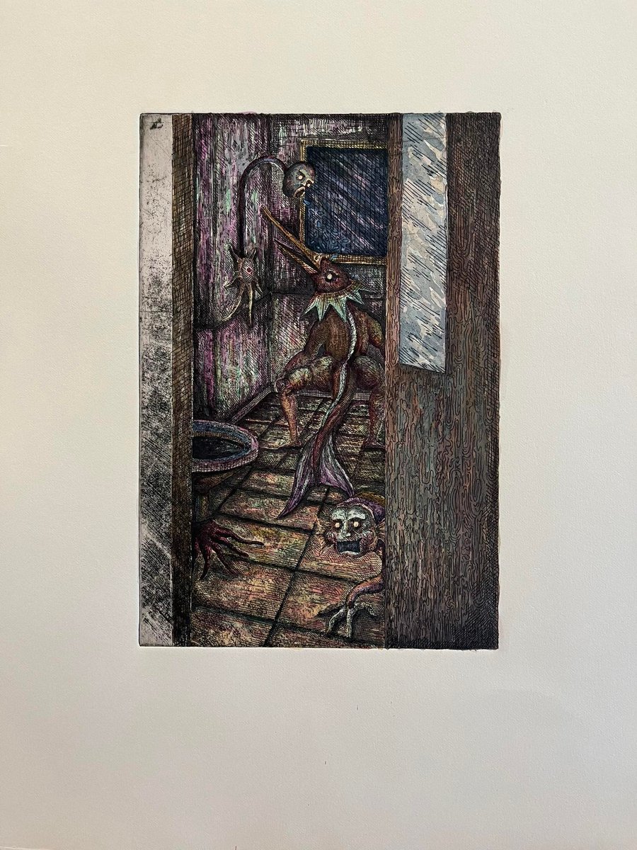 monsterassocia's tweet photo. Bathroom , Etching and Water Colour 35x50 cm

#art #artwork #etching #hardground #aquatint #printmaking #drawing #collection #demon #monster #sketch #sketchbook #characterdesign #character #watercolor #watercolour #watercolorpainting #예술 #예술가 #드로잉 https://t.co/OvBGvVt43d