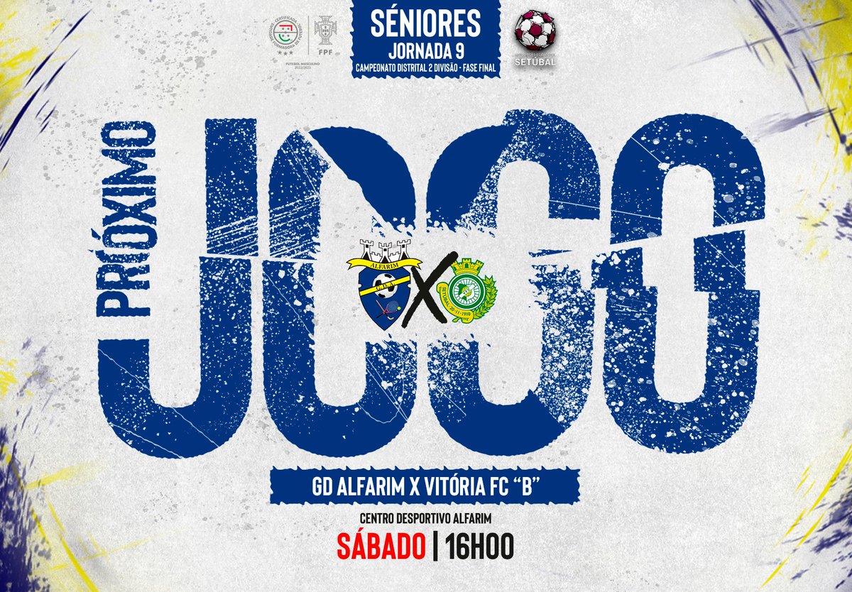 gdalfarim's tweet photo. 𝗙𝗨𝗧𝗘𝗕𝗢𝗟 𝗦𝗘́𝗡𝗜𝗢𝗥

𝗟𝘂𝘁𝗮𝗿 𝗽𝗲𝗹𝗮 𝘃𝗶𝘁𝗼́𝗿𝗶𝗮! Está semana a nossa equipa sénior recebe no 𝗦𝗔́𝗕𝗔𝗗𝗢 a equipa do Vitória FC "B"

#NOALFARIMTODOSCONTAM
#alfarim #meco #sesimbra #territorioarrabida #yessesimbra https://t.co/ENVIusOAvZ