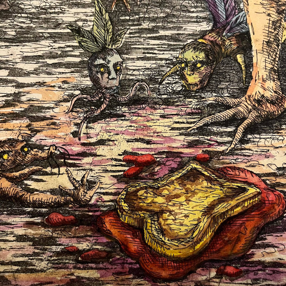 monsterassocia's tweet photo. Bread drop, Etching, Aquatint and Watercolour 58x43 cm

#art #artwork #etching #hardground #aquatint #printmaking #drawing #collection #demon #monster #sketch #sketchbook #characterdesign #character #watercolor #watercolour #watercolorpainting #예술 #예술가 #드로잉 https://t.co/KjhzQncmb1
