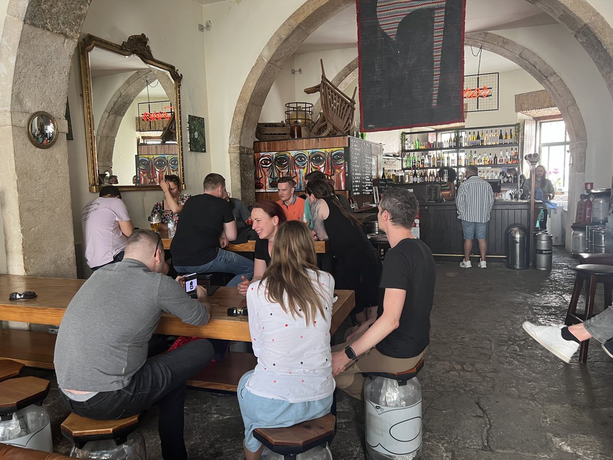 There's a ZIO World unconference happening in a pub in Lisbon just right now 🙂

All these amazing people are here 🎉
<a href="/ghostdogpr/">Pierre Ricadat</a> <a href="/deusaquilus/">Alexander Ioffe</a> <a href="/dvigovszky/">Daniel Vigovszky</a> <a href="/ioleo_/">ioleo</a> <a href="/dkarlinsky/">Dmitry Karlinsky</a> <a href="/hmemcpy/">Igal Tabachnik</a> <a href="/zagyvaib/">Balazs Zagyvai</a> <a href="/jaro_regec/">Jaro Regec</a> 

My PR on zio-quill just been merged on Alex's phone while drinking a