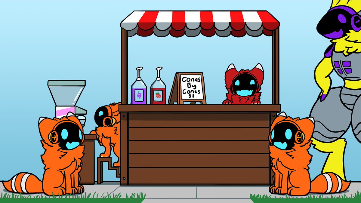 Cones, making snow cones. Cone's cones. 

Artwork for: <a href="/TC_Budder/">budder</a>

#furry #furryart #protogen
