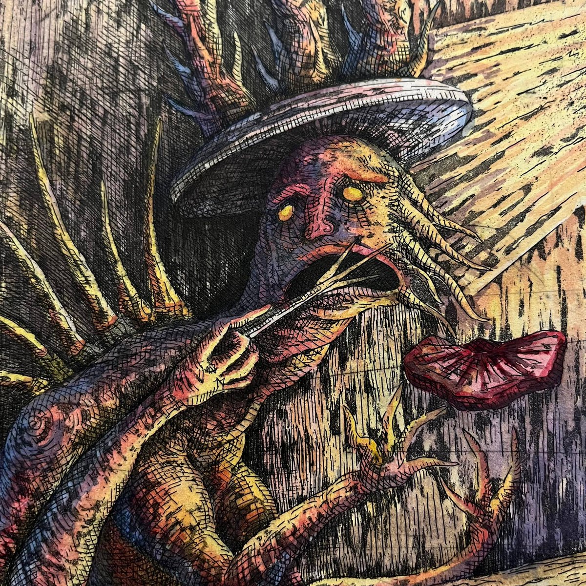 monsterassocia's tweet photo. Sad Sashimi, Etching, Aquatint and Watercolour 58x43 cm

#art #artwork #etching #hardground #aquatint #printmaking #drawing #collection #demon #monster #sketch #sketchbook #characterdesign #character #watercolor #watercolour #watercolorpainting #예술 #예술가 #드로잉 https://t.co/q4pTWrmBz6