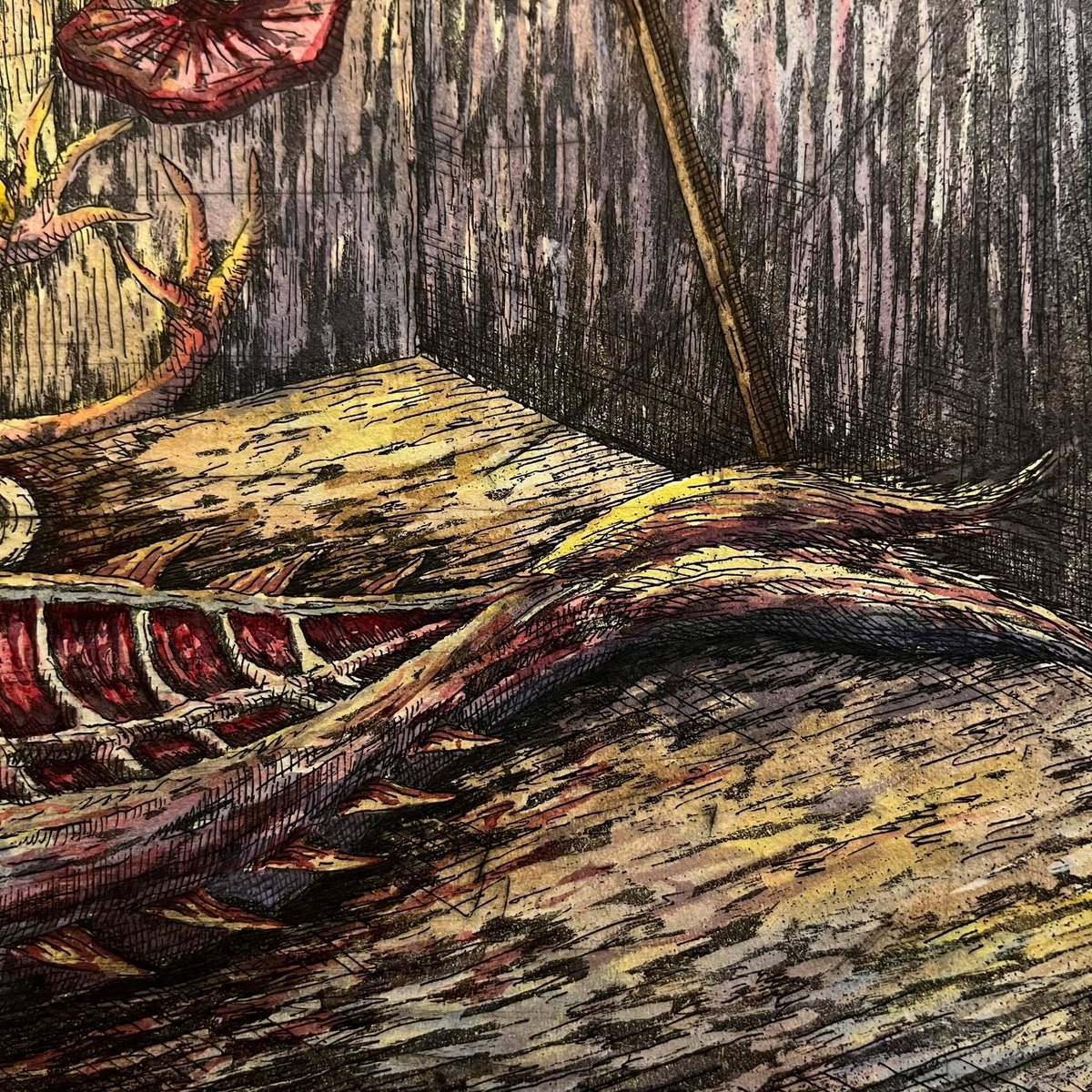 monsterassocia's tweet photo. Sad Sashimi, Etching, Aquatint and Watercolour 58x43 cm

#art #artwork #etching #hardground #aquatint #printmaking #drawing #collection #demon #monster #sketch #sketchbook #characterdesign #character #watercolor #watercolour #watercolorpainting #예술 #예술가 #드로잉 https://t.co/q4pTWrmBz6