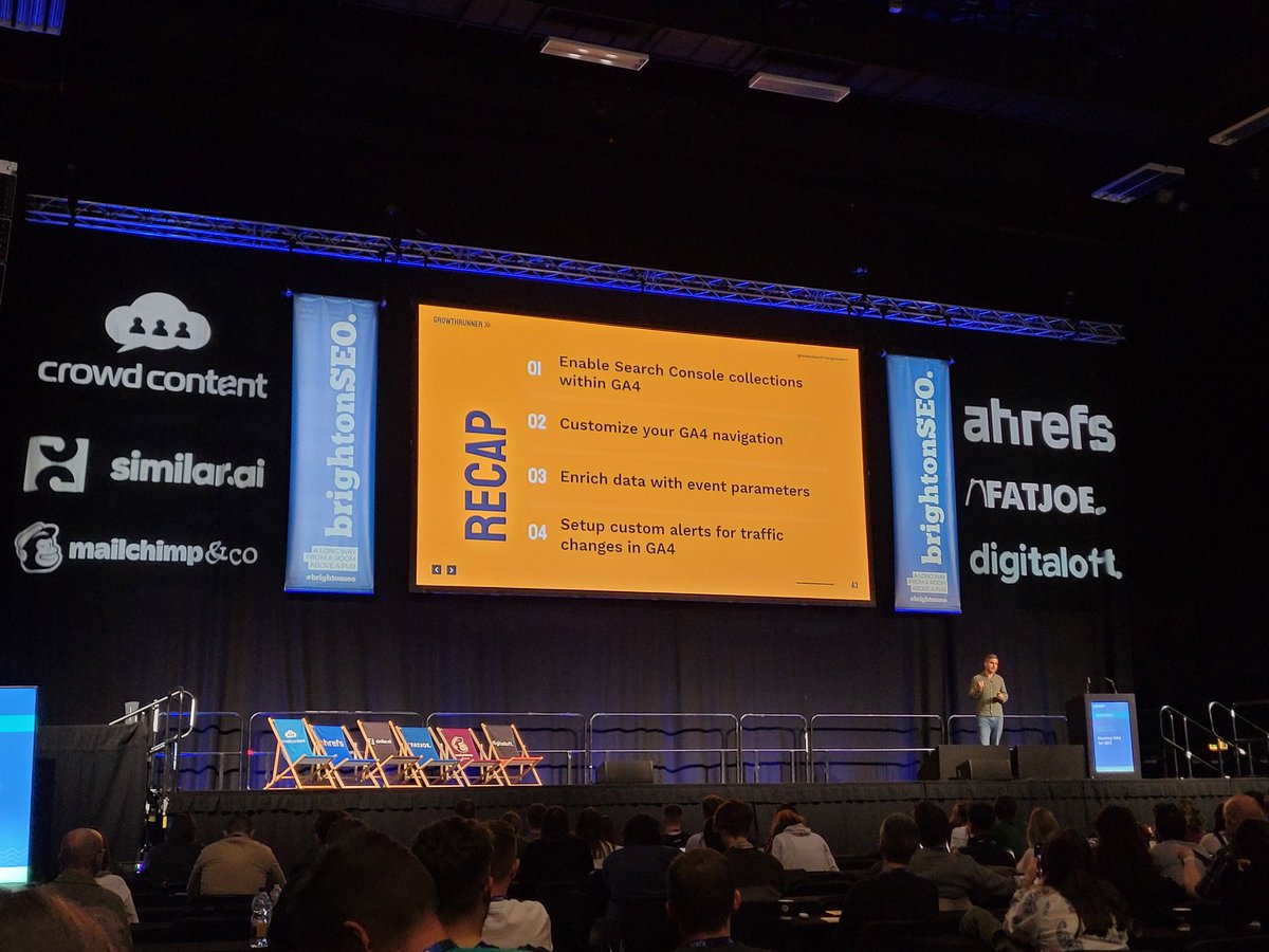 Great to hear <a href="/NiteshSharoff/">Nitesh Sharoff</a> talking positively about GA4 at #BrightonSEO today, yes it's challenging and different but it is going to be good!! 😁