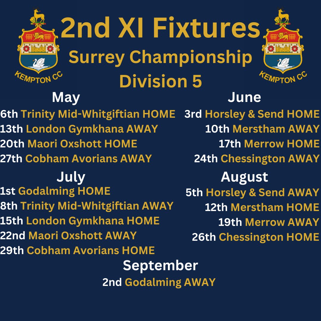 KemptonCC2003's tweet photo. 2nd XI Fixtures https://t.co/VBm2H5Cbt7