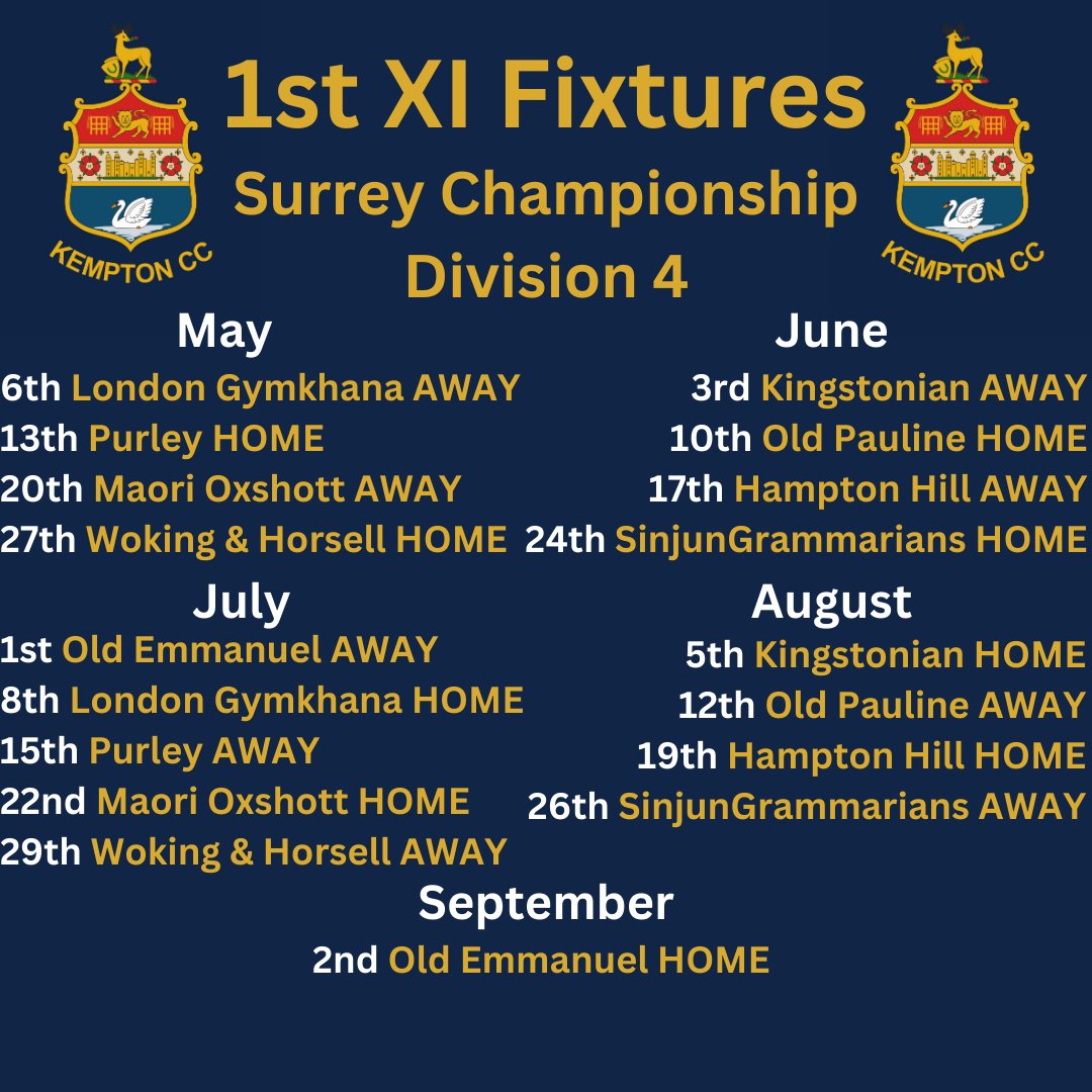 KemptonCC2003's tweet photo. 1st XI Fixtures https://t.co/U8KIwXi2YY