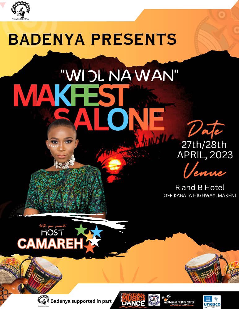 badenyaladegn's tweet photo. We are thrilled to announce our super host @Camareh2 for the @badenyaladegn (MAKFEST) in Makeni.
(MAKFEST SALONE) on the 27th & 28th April, 2023. Check flyers for details.
.
.
.
.
.
.
#Badenya #Makfest #Ladegn #Festival https://t.co/n0wZJVJmNg