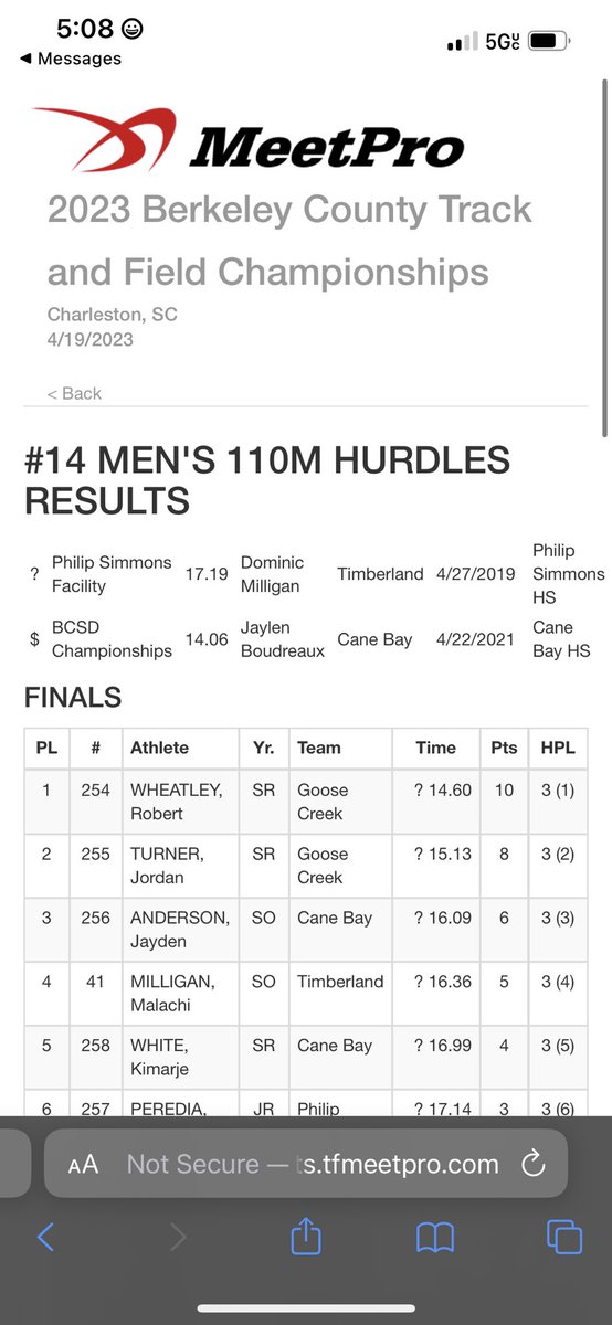 buddawheatley's tweet photo. After a long 2 weeks off safe to say I’ve pr’d with a time of 14.60 @BaylockShon @GooseCreekHigh @GCGatorAthletic https://t.co/BpB2wyBZGg