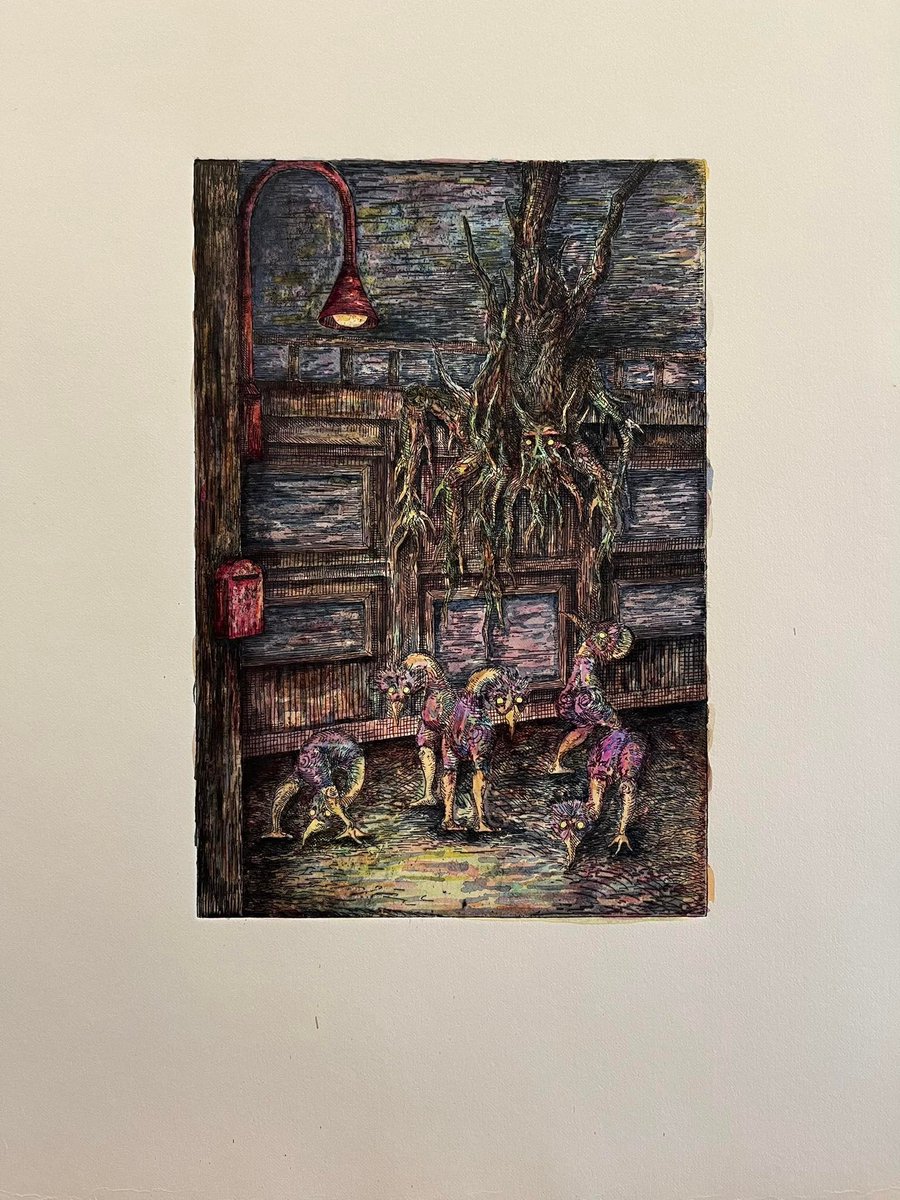 monsterassocia's tweet photo. Backyard , Etching and Water Colour 35x50 cm

#art #artwork #etching #hardground #aquatint #printmaking #drawing #collection #demon #monster #sketch #sketchbook #characterdesign #character #watercolor #watercolour #watercolorpainting #예술 #예술가 #드로잉 https://t.co/DnAtjDrSTO