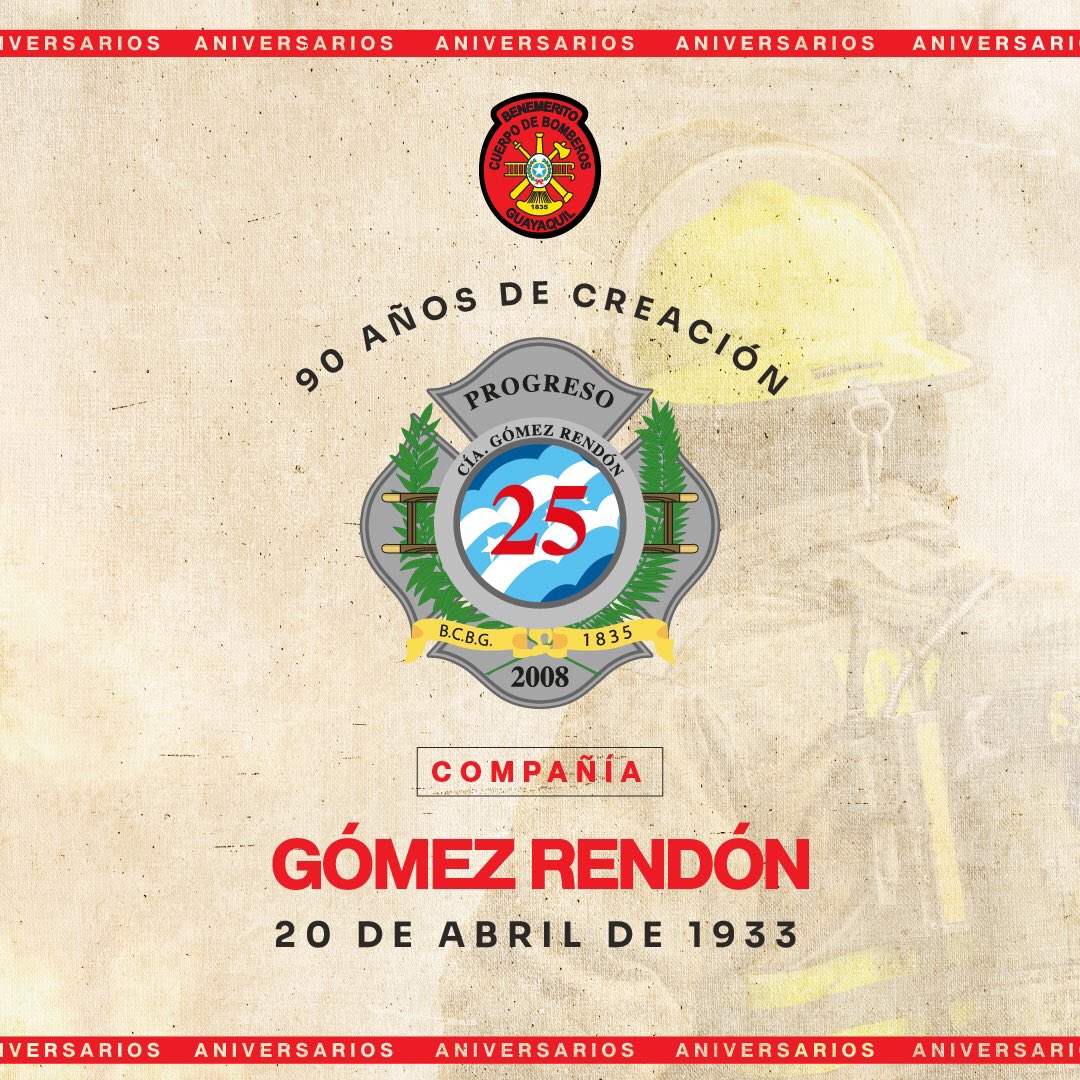 BomberosGYE's tweet photo. Hace 90 años se fundó la Cía. Gómez Rendón con el compromiso de siempre estar dispuestos a servir con #AbnegaciónYDisciplina. 

#SomosBomberos #BCBG https://t.co/ei1Z8TbUY8