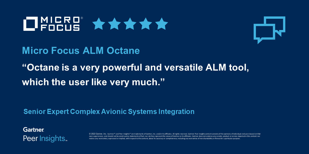 Senior Expert Complex Avionic Systems Integration gives <a href="/MicroFocus/">Micro Focus</a>, now <a href="/OpenText/">OpenText</a>, ALM Octane ★★★★★'s in <a href="/Gartner_PI/">POC</a> Application Development Life Cycle Management category #ADLM. Read the full review... #CustomerSuccess #MyCompany gtnr.it/40qlmZx