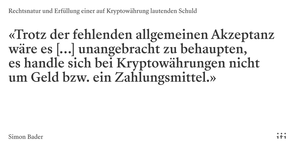 Neue Publikation: Rechtsnatur und Erfüllung einer auf Kryptowährung lautenden Schuld (von SIMON BADER @UniBasel). Download: cognitio-zeitschrift.ch/index.php/cogn…