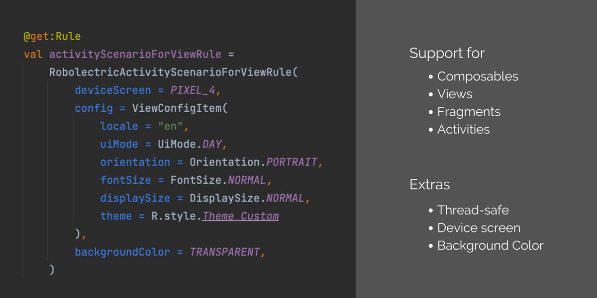 Gio_Sastre's tweet image. 📸 AndroidUiTestingUtils 2.0.0-beta02 coming next week!
Main highlight? Support for Robolectric & Roborazzi 🤩
I leave you a teaser in the images 👀 ...
Feel free to suggest features or give Feedback! 👇
github.com/sergio-sastre/…
#Robolectric #AndroidTesting
