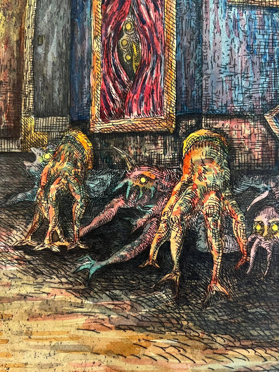 monsterassocia's tweet photo. Garrage , Etching and Water Colour 35x50 cm

#art #artwork #etching #hardground #aquatint #printmaking #drawing #collection #demon #monster #sketch #sketchbook #characterdesign #character #watercolor #watercolour #watercolorpainting #예술 #예술가 #드로잉 https://t.co/UWZKo5hp7y
