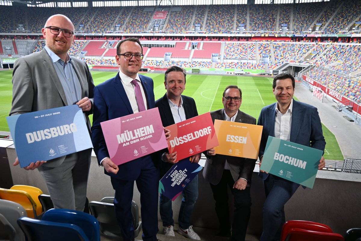 FISU's tweet photo. .@RhineRuhr2025 today launched its logo which symbolises the unity of the five cities and all communities that will host the @FISU Games Summer from 16 to 27 July 2025.

READ👉https://t.co/WnEmbguR7s

#Unisport #Unisportlife #FISUGames https://t.co/UVsJw5N9aj