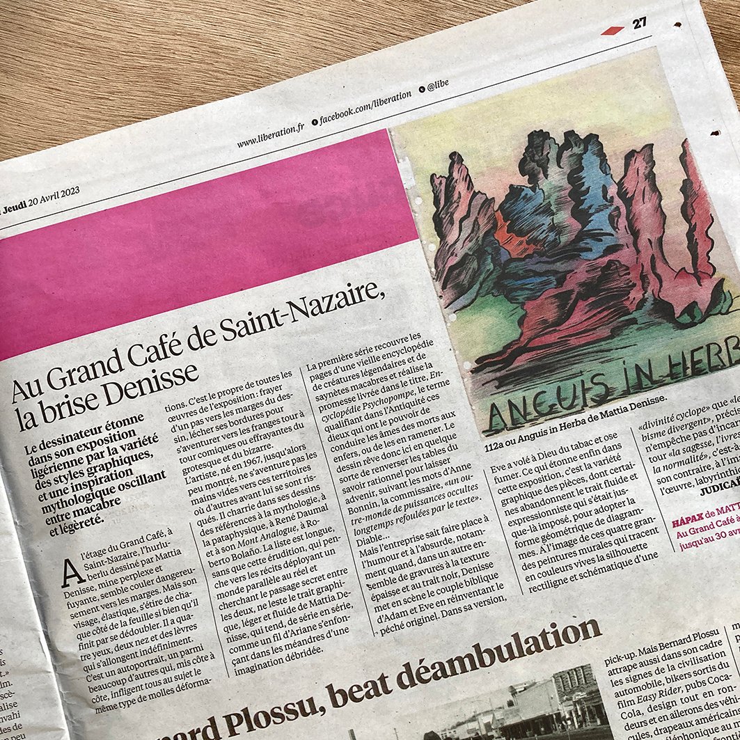 cac_gc's tweet photo. [PRESSE] Paru aujourd’hui dans @libe : un très bel article de Judicaël Lavrador sur l'exposition "Hápax" de Mattia Denisse. L’exposition est présentée jusqu’au 30 avril ! https://t.co/QNAPUNv8yR
